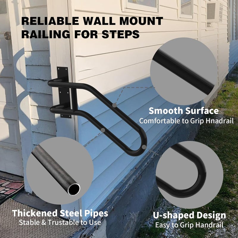 yeezo Left Side Wall Mounted handrail, Garge Door Stair Railing for 1-3 Steps(Polished Black, Left Side, 230LBs Loading) - Image 3